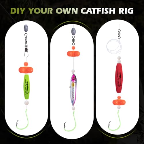 Goture Catfish Rig Making Kit,274pcs/300pcs Catfishing Tackle with Luminous Fishing Hook Swivel Sinker Weights Rattle Float Bobber Stoppers,Catfish Rigs Accessories with 3600 Tackle Box,Gifts for Men - color: A2:300pcs Catfish Tackle Kit