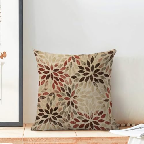 AEIOAE Burgundy Red Pillow Covers 18 x 18 Inch Set of 2, Rustic Geometric Dahlia Flower Decorative Throw Pillow Covers Farmhouse Floral Cushion Covers for Couch Home Sofa Outdoor Decor - color: Burgundy Red Floral, size: 18" x 18" (Pack of 1)