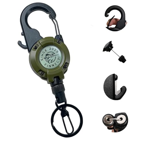 Fly Fishing Zinger Retractor with Carabiner Clip, 26" Steel Wire, Line Cutter, Magnetic Closure, 360° Rotation, 1/2 Packs, Multiple Colors for Fishing, Cycling, Hiking - style: Army Green (1 Pc)