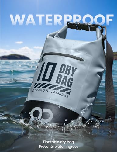 Lamicall Waterproof Dry Bag with Phone Pouch - 5L/10L/20L/30L/40L Floating Roll Top Backpack for Kayaking Boating Beach Camping Fishing - Heavy Duty 500D PVC Marine Dry Sack for Men, Women, Grey 20L - color: Blueish Gray, size: 20L