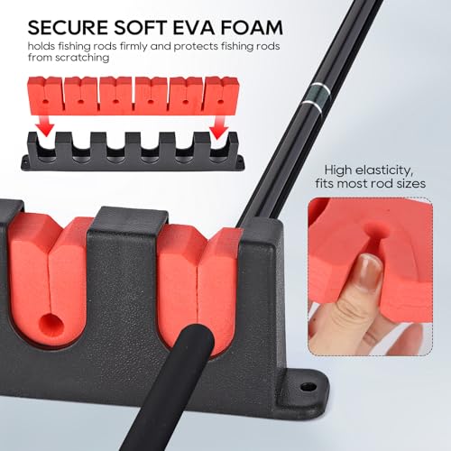 Axlksia Fishing Rod Holder Wall Mount, 1 Pair Fishing Pole Holders for Garage, Boats, 6 Fishing Rod Storage Racks - color: Horizontal Red