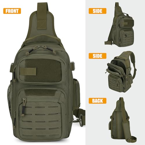 HUNTVP Fishing Sling Bag Lightweight Tackle Bag Small Fishing Backpack Tactical Shoulder Sling Bags with Rod Holder, Storge Gear and Equipment, Gifts for Men (Army Green) - color: Army Green