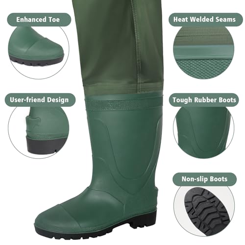 Trudave Chest Waders for Men with Boots, 2-Ply Nylon/PVC Waterproof Fishing & Hunting Waders for Men and Women - color: Green, size: M6/W8