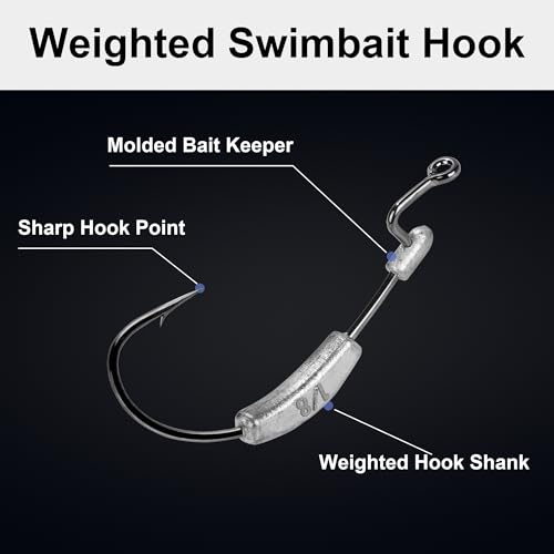 15 Pcs Weighted EWG Worm Hook, Weedless Fishing Swimbait Hooks Bass Fishing Freshwater Saltwater Assorted 1/8oz 3/16 1/4oz - size: 1/8oz-20pcs
