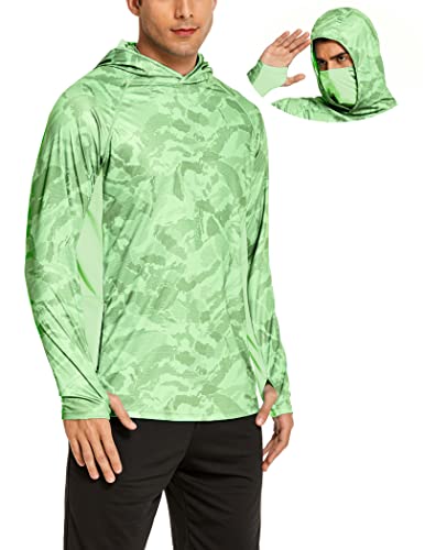 COOrun Men's Hooded Sun Shirts with Mask Fishing Shirts for Men Long Sleeve UPF 50 Rash Guards Cooling Hoodies Hiking Shirts - color: Camouflage, size: XX-Large