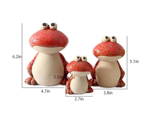 Frog Garden Decor Set of 3,Funny Cute Ceramic Frog Garden Statues Yard Decoration Outdoor Holiday Decorations,Ideal Ornament for Outside Pond Pool Patio Front Porch Backyard (Red) - color: Red