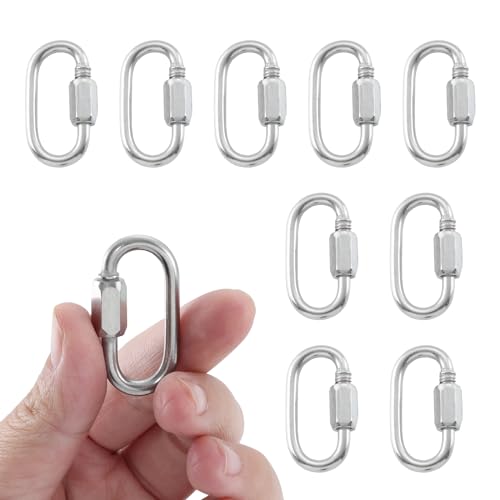 HOME MASTER HARDWARE 304 Stainless Steel D-Shaped Locking Quick Link Carabiner - Heavy Duty Secure Connector for Chains, Straps, Gear (10 Pack) - size: 1/8in，10pack