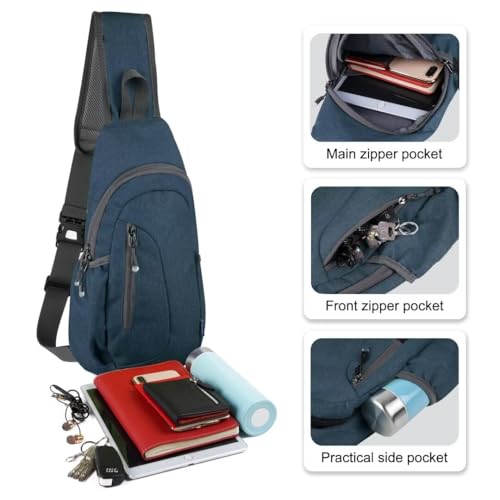 TITECOUGO Small Sling Bag, Lightweight Crossbody Backpack for Men Women, Shoulder Bag for Sports and Outdoor - color: Z1-canvas, Dark Blue