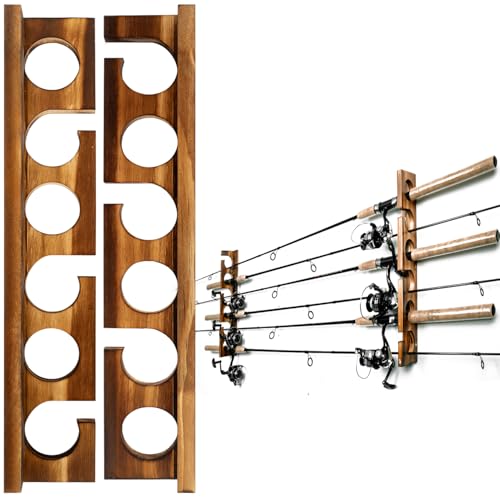 Ghosthorn Holds Up to 6 Rods Fishing Pole Rod Racks Wall or Ceiling Mounted Fishing Pole Rod Holders for Garage Storage Organizer Fishing Gear Equipment for Men Women - style: simple 1 set holds up 6 rods