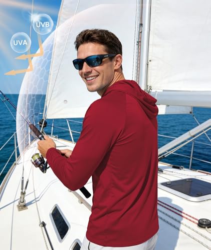 ZITY 5 Pack Men's Sun Protection Long Sleeve Hoodie Shirts UPF 50+ Fishing Shirts Lightweight Athletic Rash Guard Sweatshirts - color: Darkgray/Darkblue/White/Red/Black, size: Large