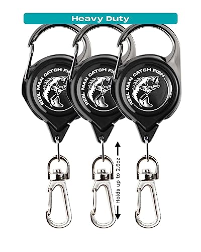 HOOK-EZE Fly Fishing Zinger Retractor for Anglers Vest, Pack of 3 - Fishing Gear and Equipment for Nippers, Forceps, Fly Float Ant, Belt Loops & Backpack - color: Black
