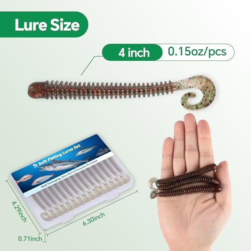 Clearance Bionics-Designed Durable Soft Plastic Fishing Lures Kit with Bonus Accessories, 3/4/5/6 Inch, 9-Type Lifelike Swimbaits in One Gear Set Included Tackle Box for Bass - color: Light Brown