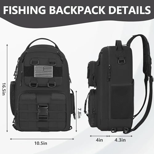 GMAK Fishing Backpack Tackle Sling Bag, Large Tactical Fishing Tackle Backpack with Rod & Gear Holder, Lightweight Outdoor Water-Resistant Tackle Gear Pack Shoulder Bags for Men Women, Black - color: Black, size: Large, style: Sling Backpack
