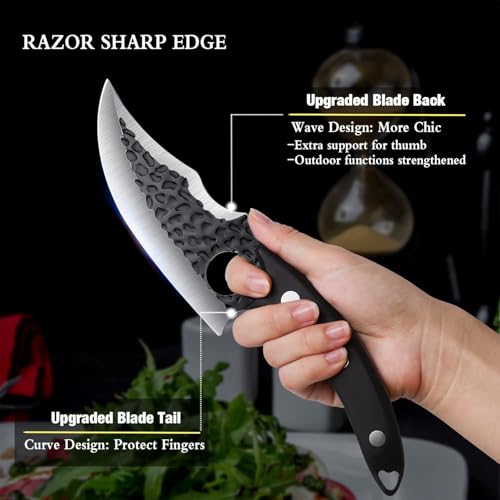 Huusk Japan Knife Upgraded Version, Fillet Caveman Viking Knives Handmade Butcher Boning Knife for Meat Cutting Kitchen Knife with Sheath for Home or Camping Outdoor, Gift for Fathers - size: 5.8 inch