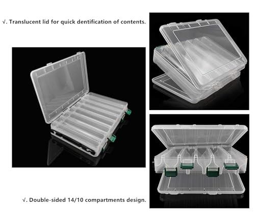 Double-Sided Fishing Lure Hook Tackle Box Visible Hard Plastic Clear Fishing Lure Bait Squid Jig Minnows Hooks Accessory Storage Case Container (Clear-10 Slots) - color: Clear-10 Slots