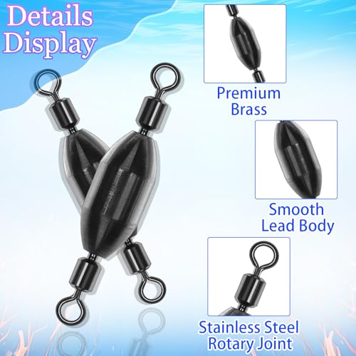 20Pcs Fishing Weights Swivel Brass Sinkers Fishing Weights Saltwater Freshwater Bullet Sinkers Fishing Weight with Swivel Rolling - size: 3/8oz-20pcs