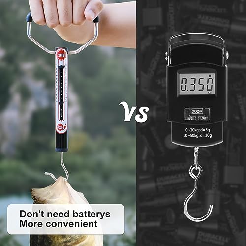 SNAIL TRAIL 20 LB / 50 LB Aluminum Tube Spring Fish Scale with Peak Weight Marker & Zero Reset, Mechanical Fishing Weighing Gauge with Hook, Non-Digital Hand Held Pull Weigher, Hanging Drag Scale - color: 50lbs