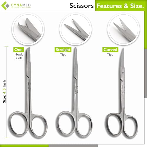 Set of 7 Pieces Scissors Forceps Hemostats Needle Holder Driver Set for Educational Training and Medical Procedures Made of Stainless Steel by Cynamed