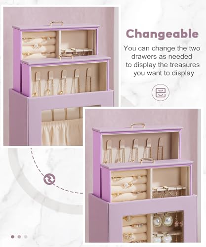 Homde Jewelry Organizer Girls Women Jewelry Box for Necklaces Rings Earrings Gift Bracelets Storage Case (Grey Purple + Gold) - color: Grey Purple + Gold