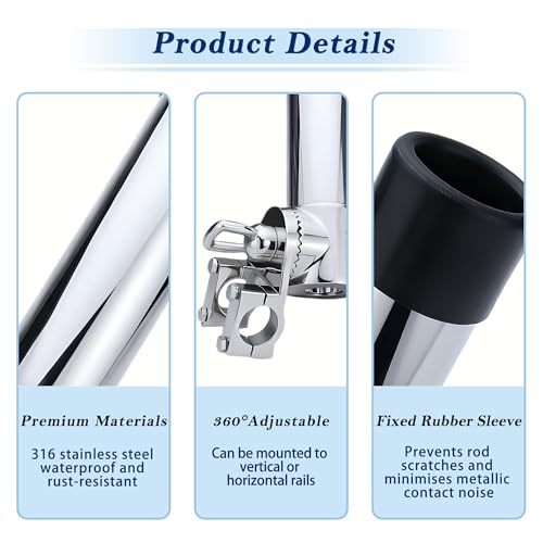 YANYUCB Boat Fishing Rod Holder,Stainless Steel Adjustable Fishing Pole Holders,360° Rotating Deck/Rail Mount Fishing Rod Pole Holder,Rod Holders for Fishing Boats,Yachts,Kayaks(2 Pack) - color: Rail Mount