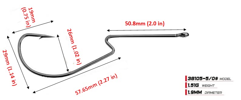 Long Shank Neck EWG Offset Worm Hook Wide Gap Swimbait Weedless Fishing Terminal Tackle - color: 25/PK LONG NECK EWG 5/0 HOOK & (6) WEIGHTS