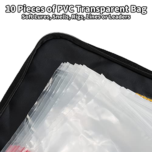 Dr.Fish Soft Bait Binder 10 Pieces PVC Bag Fishing Lure Storage Tackle Wallet Waterproof Heavy Duty Buckle Corrosion Resistant Zipper Worms Snell Hooks Sinkers Rig - color: Soft Binder Bag(10 Pockets, 9X7")