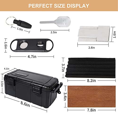 Travel Cigar Humidors Box Case with Cigar Accessories &Spanish Cedar &Humidifier &Cigar Cutter &Cigar Stand Cigar Punch Cutter Hold 12-15 Count Cigar Waterproof Case Crushproof, Airtight Seal Portable - size: store 12-15 cigars