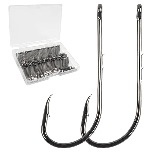 Baitholder Fishing Hooks Long Shank Offset Bait Holder Hooks with Barbs High Carbon Steel Live Bait Hooks for Saltwater Freshwater Catfish Trout Bass Fishing Size #4-6/0 - size: 2/0, style: 50pcs