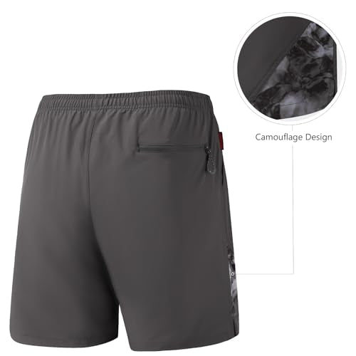 BASSDASH Men’s 7” Fishing Shorts UPF 50+ Lightweight Water Resistant Quick Dry for Hiking with Zipper Pocket FP06M - color: Dark Grey/Splash Black, size: Small