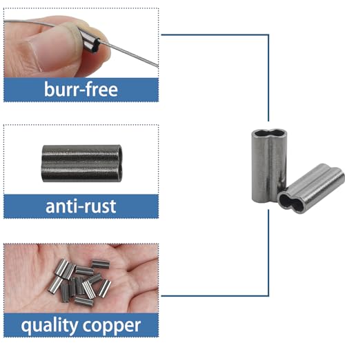 100pcs Fishing Crimp Sleeves Double Barrel Crimp Sleeves Brass Copper Crimping Sleeve Tubes Fishing Line Connector Fishing Wire Leader Rigging Tackle - size: Inner Dia 2.2mm