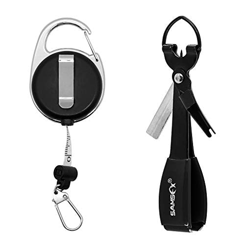 SAMSFX Fishing Zinger Retractors Retractable Tape Measure with Fly Fishing Knot Tying Tool Combo - color: Tape Measure Retractors & Black Nail Knot Tying Tool, Black Grip