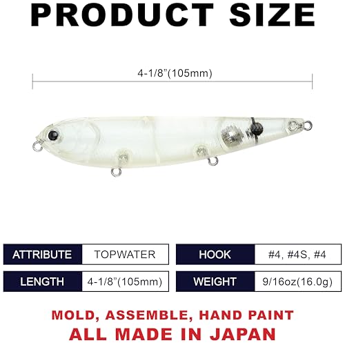 LUCKY CRAFT Sammy 105 Topwater Fishing Lures, 3 Hook, 4-1/8" Floating Freshwater Trout and Bass Lures, Walk-the-Dog Tournament Bait, Bass Fishing Gear and Tackle Box Accessories - color: 292 Lake Murray Clear