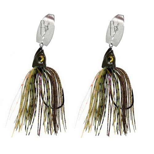 Reaction Tackle Tungsten Bladed Swim Jig Heads - Vibrating Chatter Jig with Silicone Skirt for Bass Walleye Pike (2-Pack) - color: Bluegill, size: 1/2 Oz