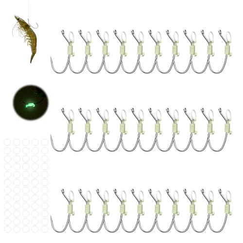 KANAMA Luminous Live Shrimp Hooks - High Carbon Steel Fishing Hooks Saltwater Corrosion Resistant Barbed Strong Hooks Freshwater Shrimp Walker, Ideal for Bass, Groupers, Pike, Catfish & More - size: S ×30