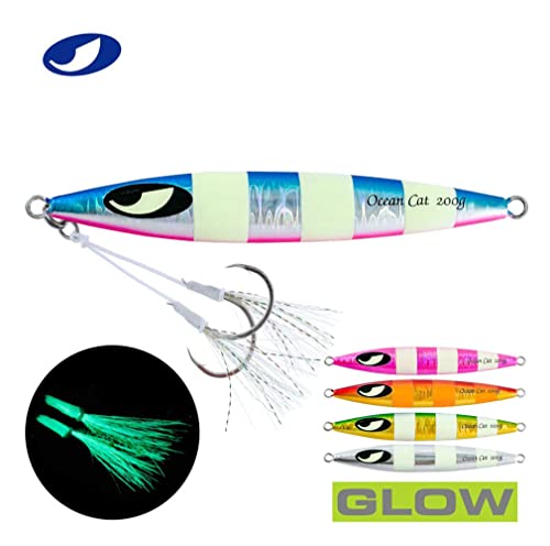 OCEAN CAT Slow Fall Fishing Luers Mental Lead Jigging Sea Baits Flat Hooks 5 Colors 5 Weights - color: Blue&Silver, size: 2 5/6oz(80g)