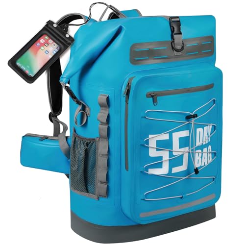 MORXPLOR Dry Bag Waterproof,5L/10L/20L/30L/40L/55L Roll Top Dry Bag Backpack with WaterProof Phone Case for Swim,Kayak - color: Sky Blue, size: 55Liter