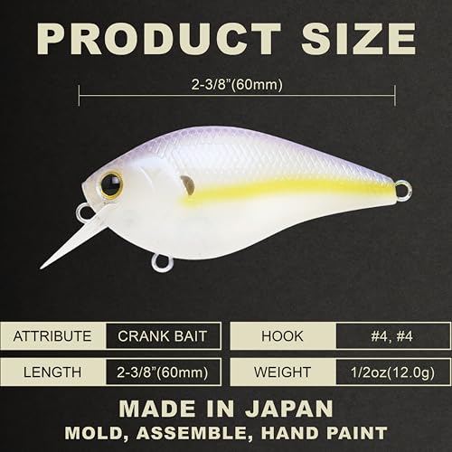 LUCKY CRAFT LC 1.5 Silent Squarebill Crankbait Fishing Lure, 2-3/8", Bass Fishing Lures for Freshwater, Hard Crankbait with Treble Fishing Hooks, Fishing Accessories - color: 250 Chartreuse Shad