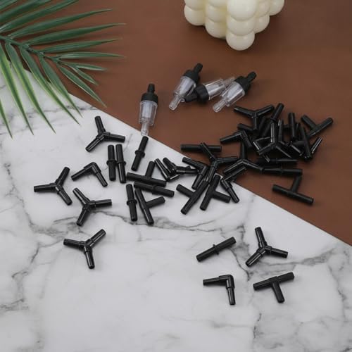 Skrfren 40 Piece Aquarium Airline Tubing Connectors I T L Y, 4pcs Aquarium Air Pump Check Valve Anti Shedding Fish Tank Tube Adapters Splitter Accessories for 3/16 Inch Airline Tubing (Black)