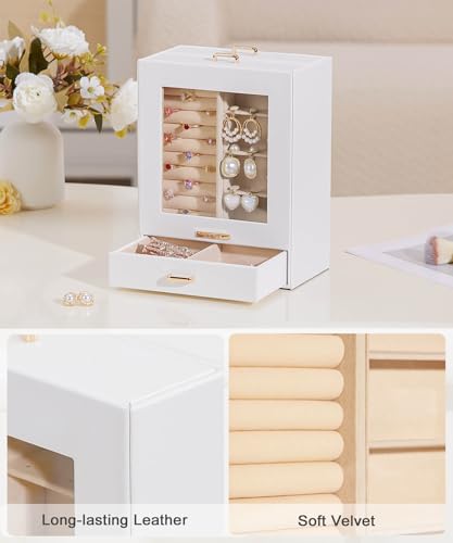 Homde Jewelry Organizer Girls Women Jewelry Box for Necklaces Rings Earrings Gift Bracelets Storage Case (White + Gold) - color: White + Gold