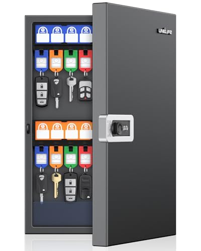 Uniclife 32 Keys Key Lock Box, Wall Mount Key Box, Key Cabinet, Car Key Organizer with Writable Key Racks and Tags, Security Key Holder Storage Box for Office, Hotel & Company - color: Black, size: 32-key(combo lock)