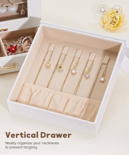 Homde Jewelry Organizer Girls Women Jewelry Box for Necklaces Rings Earrings Gift Bracelets Storage Case (White + Gold) - color: White + Gold