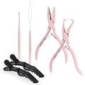 EHDIS Hair Extension Beading Tool Kit Stainless Steel Hair Extensions Micro link Bead Closer and Remover Pliers set, Beads Hair Pulling Hook & Micro Ring Loop Tool Set - color: Pink