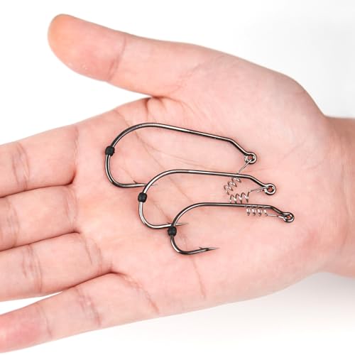 Weedless Swimbait Hooks with Screw Lock & Bait Stopper- 1/0 2/0 3/0 4/0 5/0 6/0 7/0 Sizes Worms Hooks for Bass Fishing - size: 2/0 - 40Pack