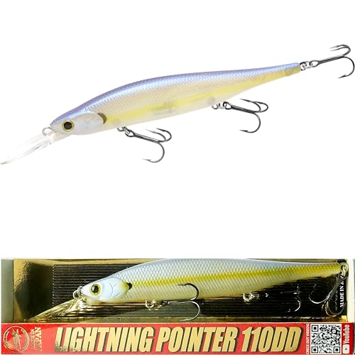 LUCKY CRAFT Lightning Pointer 110DD Deep Diver Freshwater Bass Fishing Lures, Jerkbait Suspending Fishing Lure for Bass & Walleye Fish, Long Casting Fish Gear Accessories for Tackle Box, - color: 250 Chartreuse Shad