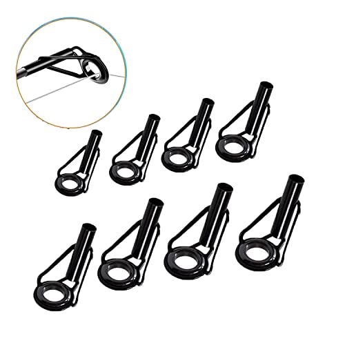 8 Pcs Fishing Rod Tip Repair Kit, Rod Tips Replacement Kit, Mirco Stainless Steel Ceramic Guides Ring, Black Wear Resistant Guide Replacement Small Kit (Small