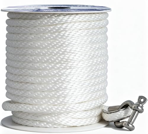 Young Marine Premium Solid Braid MFP Anchor Line Braided Anchor Rope/Line 3/8 Inch 100FT with Stainless Steel Thimble & Shackle (3/8" x 100', White) - size: 3/8" x 100'