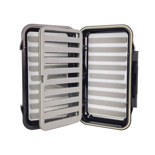 Aventik Fly Boxes For Fly Fishing Double Side Waterproof Fishing Tackle Box with Swing Leaf Center(FB19 7.71"x4.18"x1.66" 19.6X10.6X4.2cm Slit Foam with Swing Leaf Insert) - size: 7.71x4.18x1.66 inches