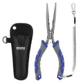 Booms Fishing Needle Nose Pliers: 9" Long Nose Hook Remover and Split Ring Fish Pliers with Lanyard and Sheath - XW10 Multi-Function Saltwater Fishing Gear, Blue & Gray