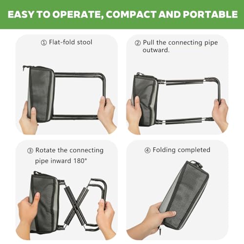 2-in-1 Collapsible Camping Stool & Sling Bag / 220LB Load Capacity Folding Portable Fishing Stool/Collapsible Stool for Camping, Hiking, Fishing, Gardening & Beach Outdoor Activities - color: Black, size: Large