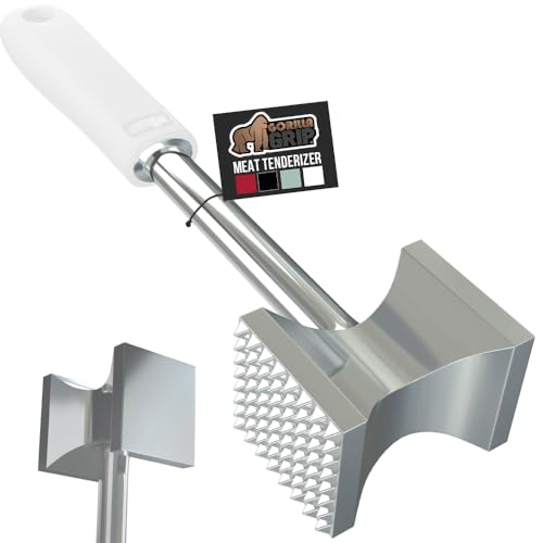 GORILLA GRIP BPA-Free Patented Dual-Sided Meat Tenderizer Tool, Soft Comfortable Handle with Hanging Hole, Heavy Duty Kitchen Mallet for Steak Beef Fish, Chicken Cutlet Pounder, Dishwasher Safe, White - color: White